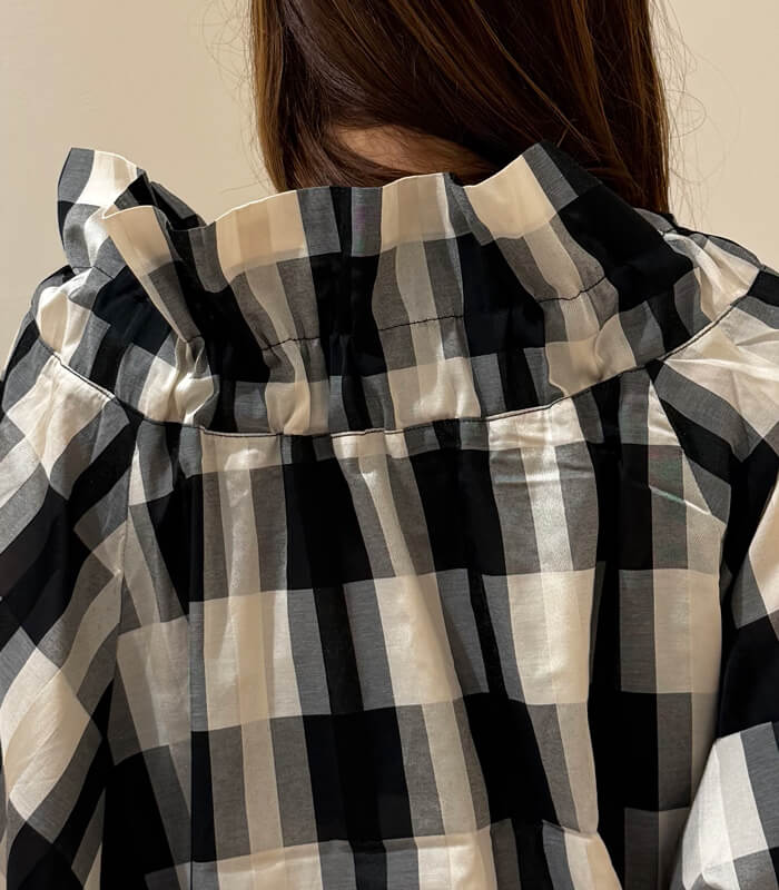 【PICCIN】ビッグカラーグログランリボンチェック柄ブラウス★☆150020