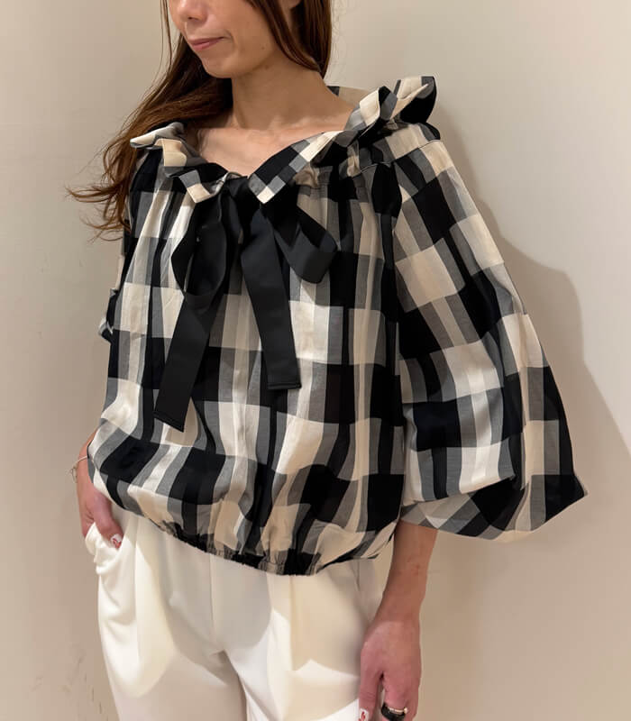 【PICCIN】ビッグカラーグログランリボンチェック柄ブラウス★☆150020