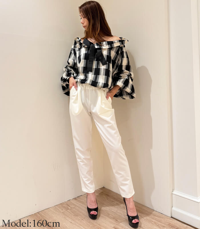 【PICCIN】ビッグカラーグログランリボンチェック柄ブラウス★☆150020