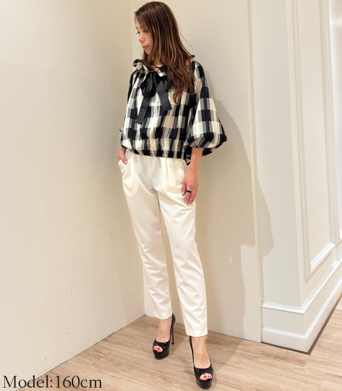 【PICCIN】ビッグカラーグログランリボンチェック柄ブラウス★☆150020