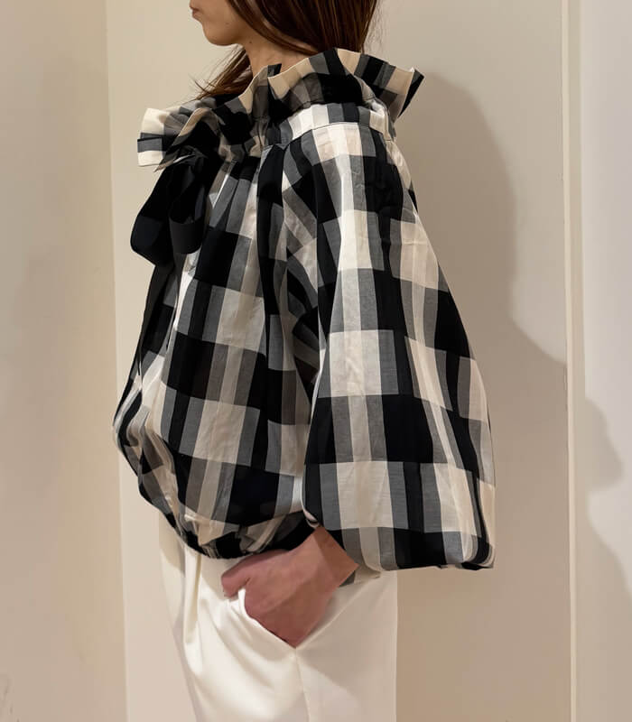 【PICCIN】ビッグカラーグログランリボンチェック柄ブラウス★☆150020