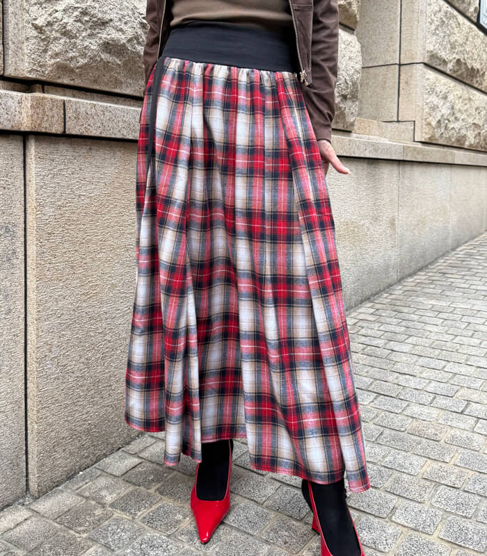 【MONiLE】モニーレ　ネルチェックパターンロングスカート MONILE】モニーレ ネルチェックスカート | MANO（マーノ）｜公式