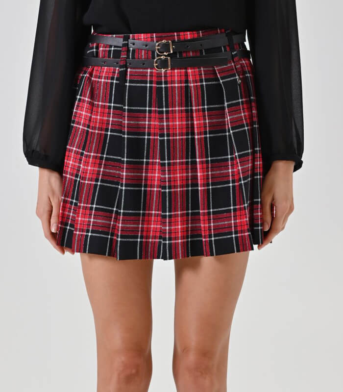 【SALE】【RINASCIMENTO】レッドルレックスチェックプリーツミニスカート▼ITRIN126465Z