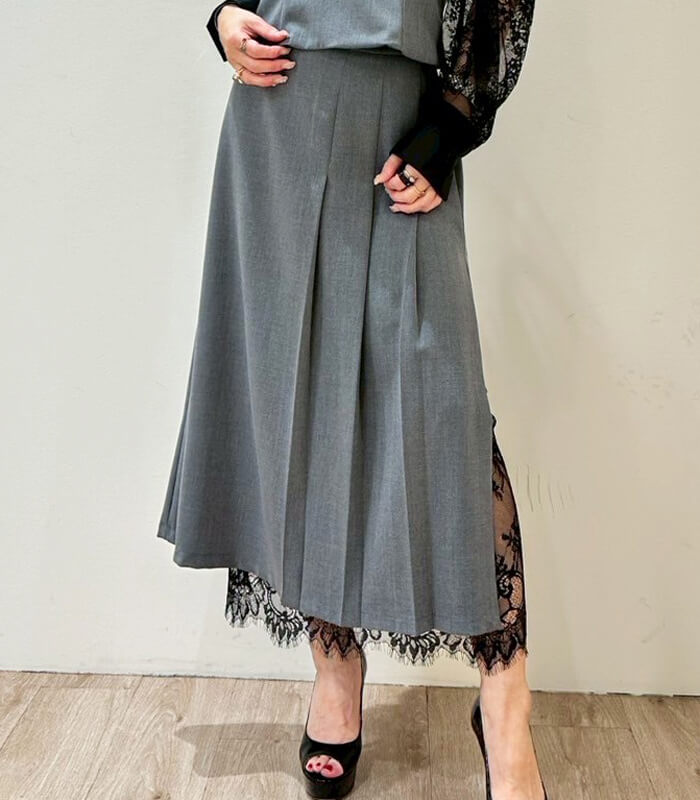 【RINASCIMENTO】サイドタックヘムレーススカート★ITRIN20039