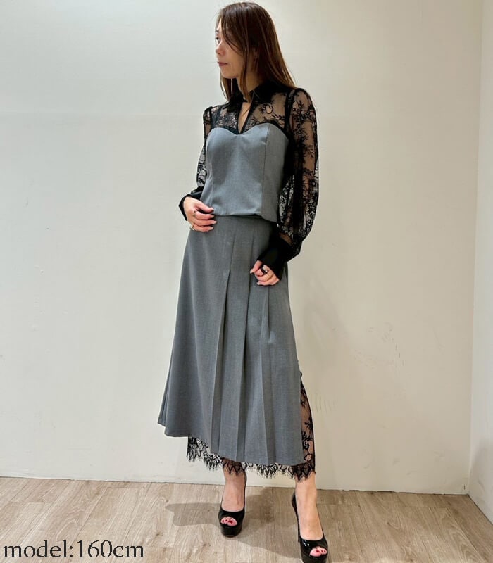 【RINASCIMENTO】サイドタックヘムレーススカート★ITRIN20039