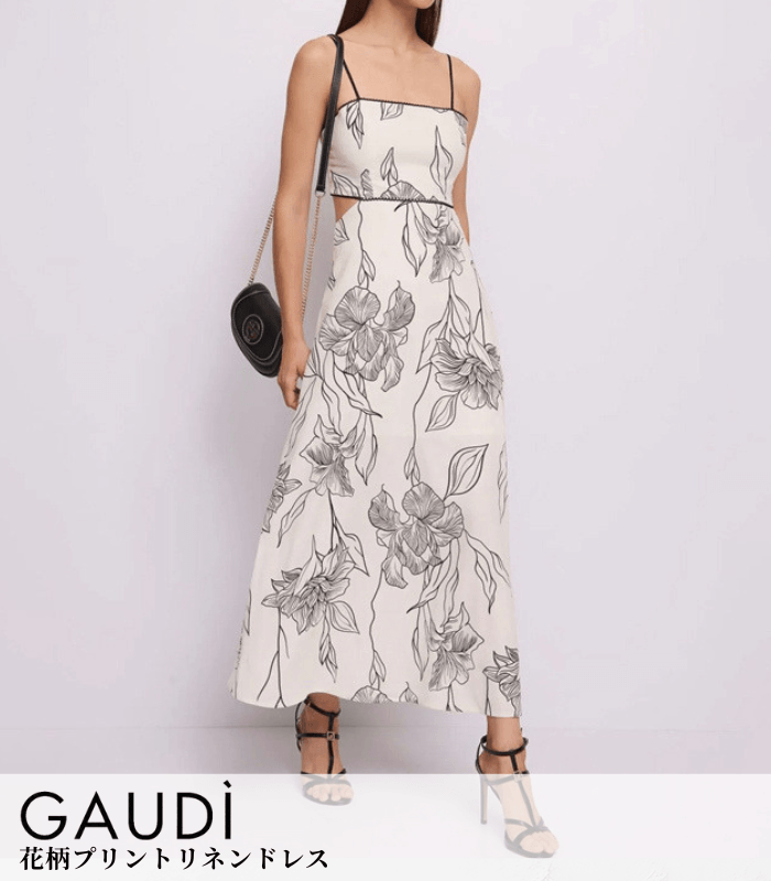 【GAUDI】モノクロフラワープリントリネンドレス★IT611FD15025