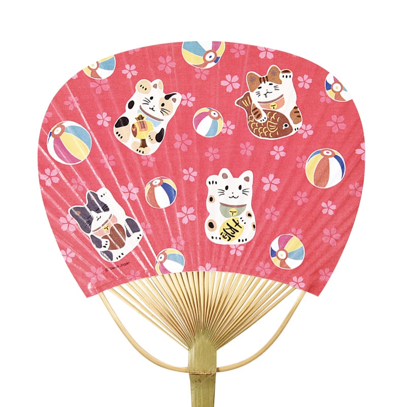うちわ　専用出品 価格改定] 小竹うちわ 招き猫風船│既製品 名入れうちわ