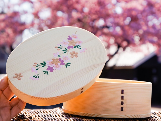 【蒔絵わっぱシリーズ】春を彩る桜の枝　一段曲げわっぱお弁当箱
