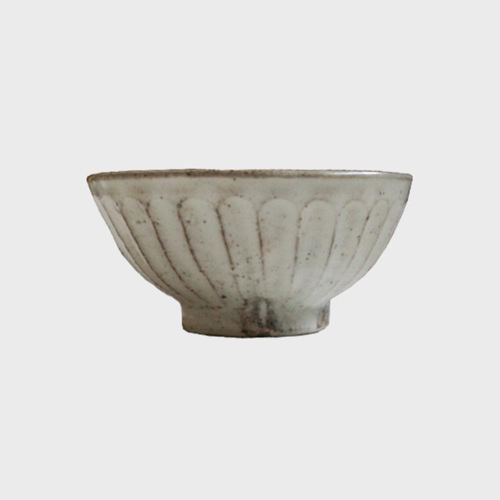 飯碗 茶碗 ご飯茶碗 / 岩手 陶房金沢 粉引 しのぎ 大 [ 飯碗