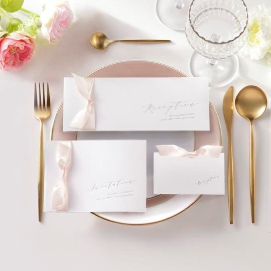 招待状【ノーブル】パールホワイト 箔シルバー ピンク