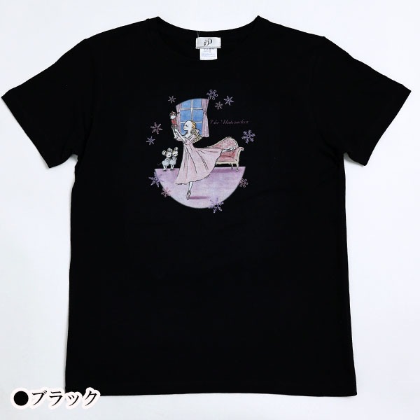 新品 バレエイラストプリントTシャツ【ブラック】(13.クララ) バレエ