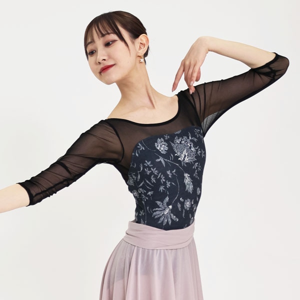 サラカラプリント・7分袖レオタード【アームスを長く細く】