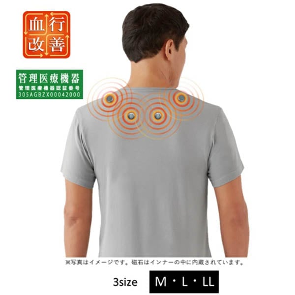 マグネリラックス血行改善インナー(メンズ) 肩用 半袖インナーTシャツタイプ【予約販売2月下旬以降発送予定】【磁気の力でコリの緩和と血行を改善】