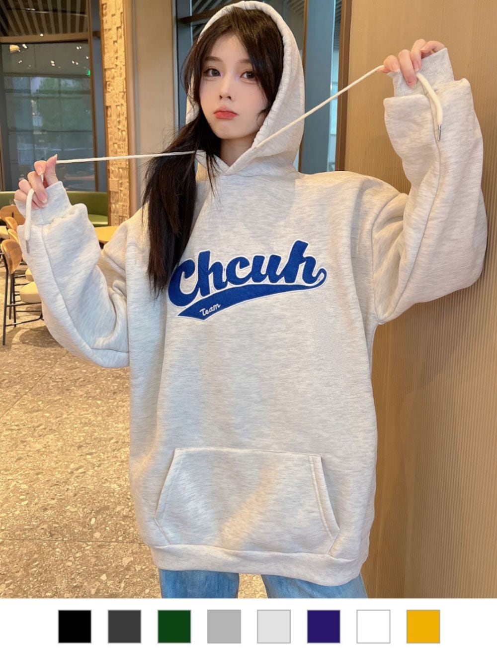 DEVICE select 韓国風ビッグシルエットフード付き カレッジロゴ フーディースウェット＆パーカー メンズ レディース