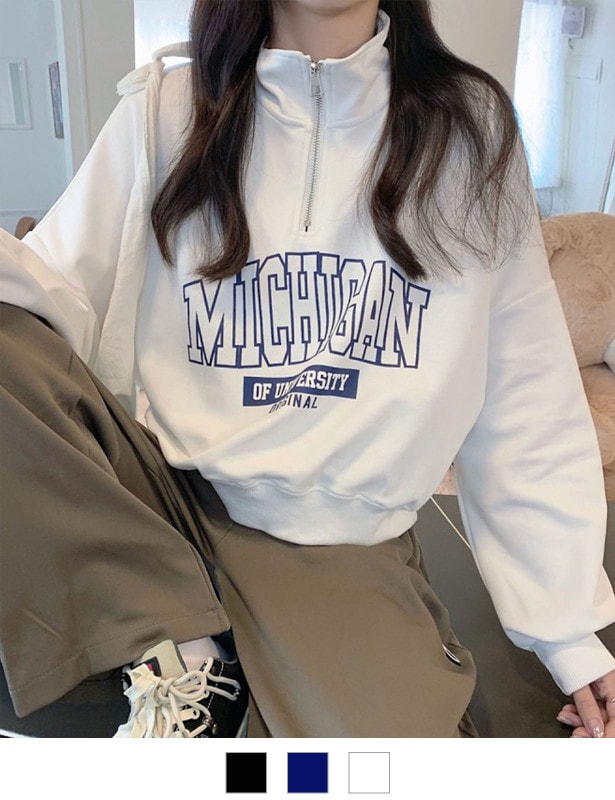 DEVICE select 韓国風 カレッジロゴ ショート丈 スウェット ハーフジップ トレーナー メンズ レディース ユニセックス