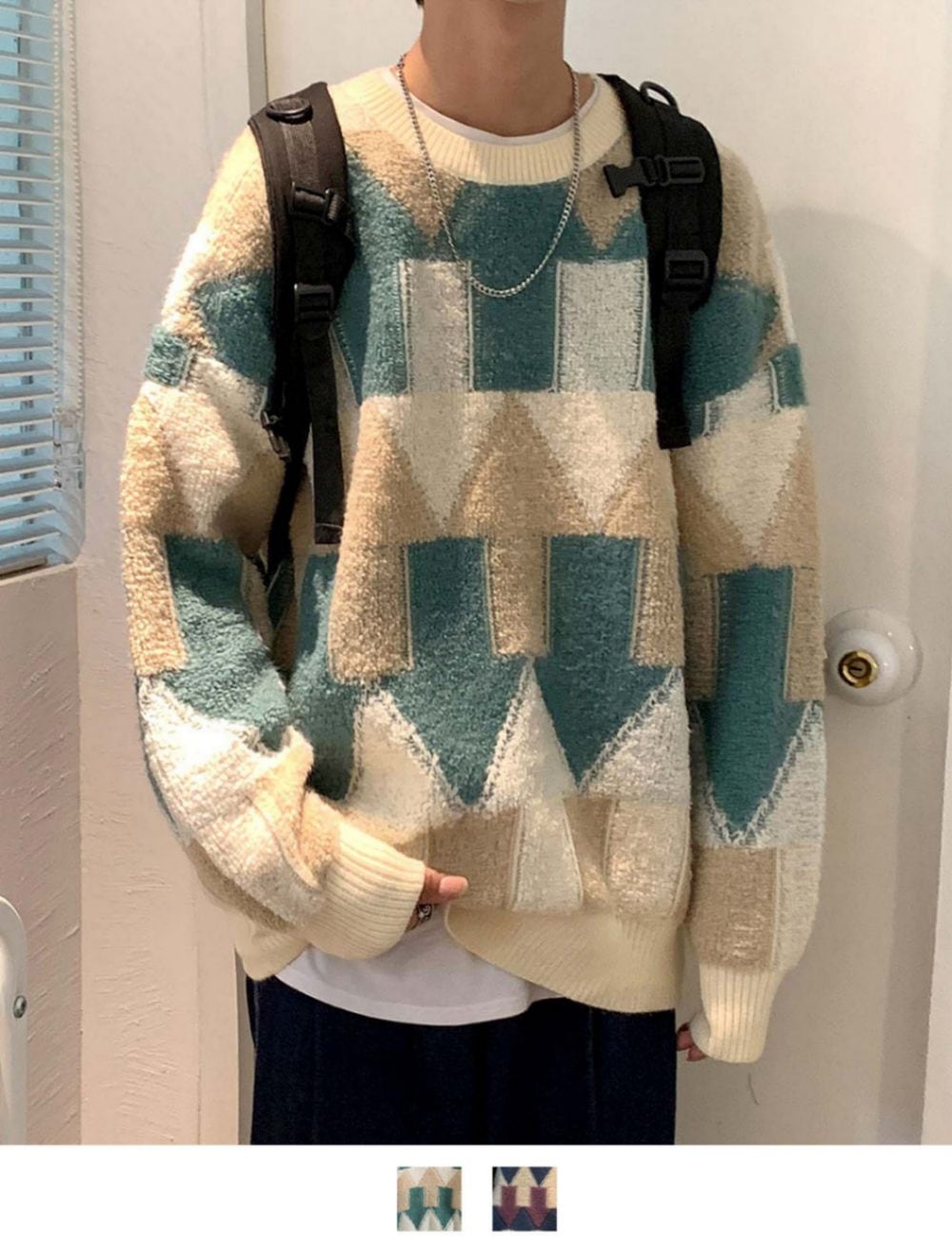 DEVICE select ビッグシルエット 総柄 クルーネックニット プルオーバー ニット セーター メンズ レディース ユニセックス