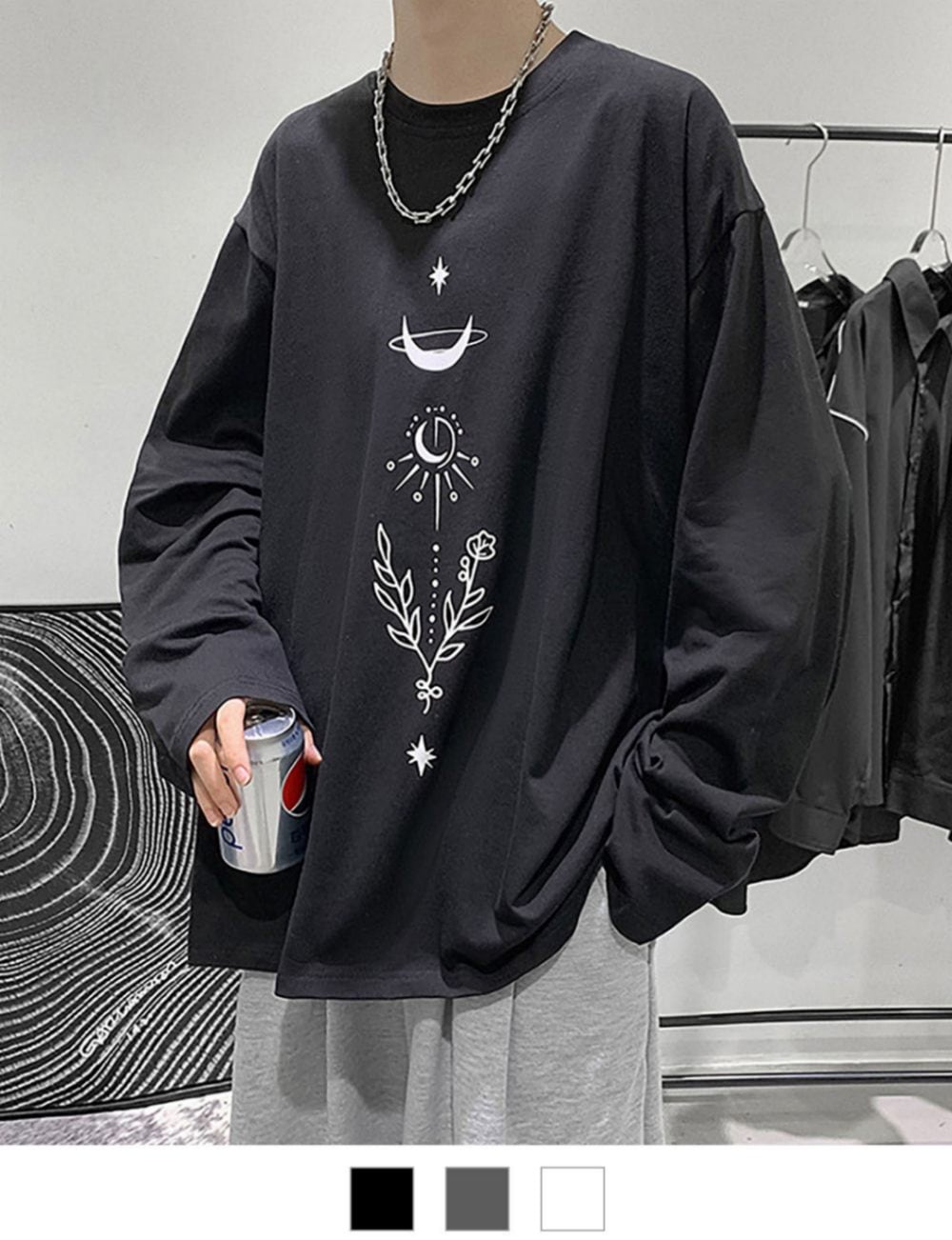 DEVICE select ビッグシルエット タトゥーデザイン プリントTシャツ ロンT 長袖 メンズ レディース ユニセックス