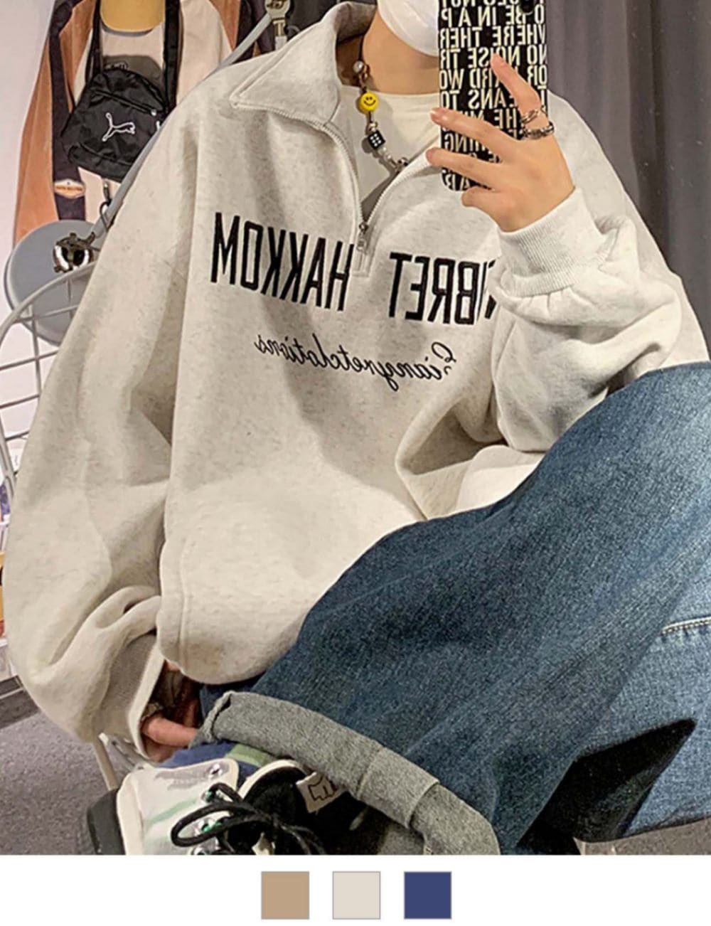 DEVICE select フロントデザイン ハーフジップ スウェット メンズ レディース ユニセックス