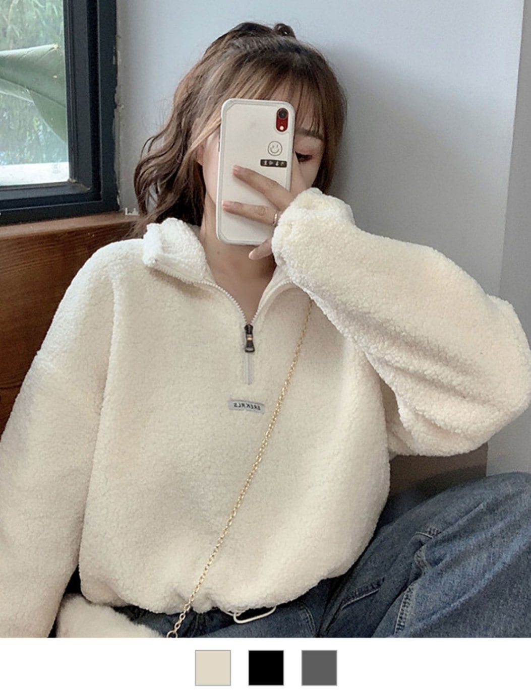 DEVICE select オーバーサイズ ハーフジップ ボアジャケット レディース