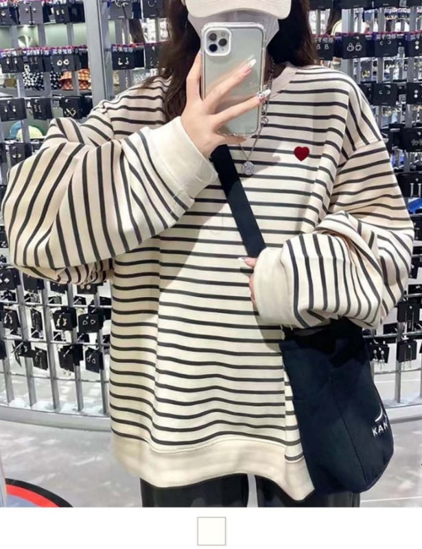 DEVICE select ボーダー オーバーサイズ ワンポイント ロンT トレーナー メンズ レディース ユニセックス