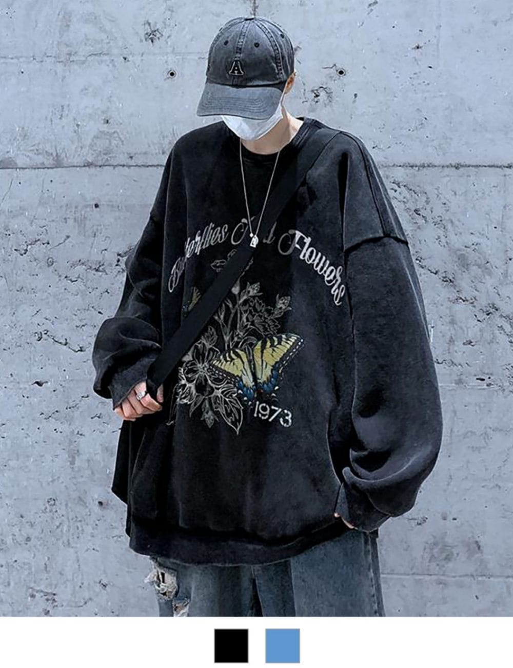 オーバーサイズ バタフライプリント ヴィンテージライク スウェット トレーナー ノームコア メンズ レディース