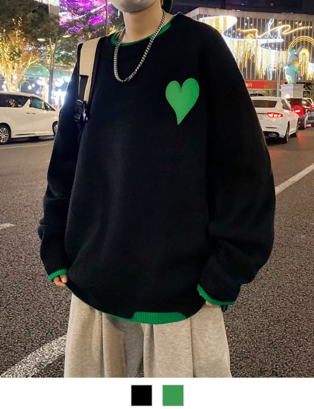 オーバーサイズ ハート シンクン アシンメトリー ニット セーター ノームコア メンズ レディース
