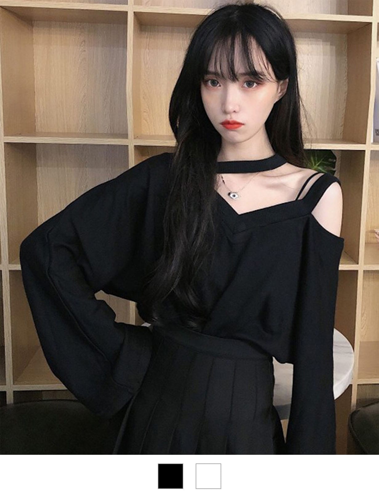 スタイルアップ カットアウト ルーズ 肌見せ 変形 トップス ロンT 長袖 ノームコア レディース