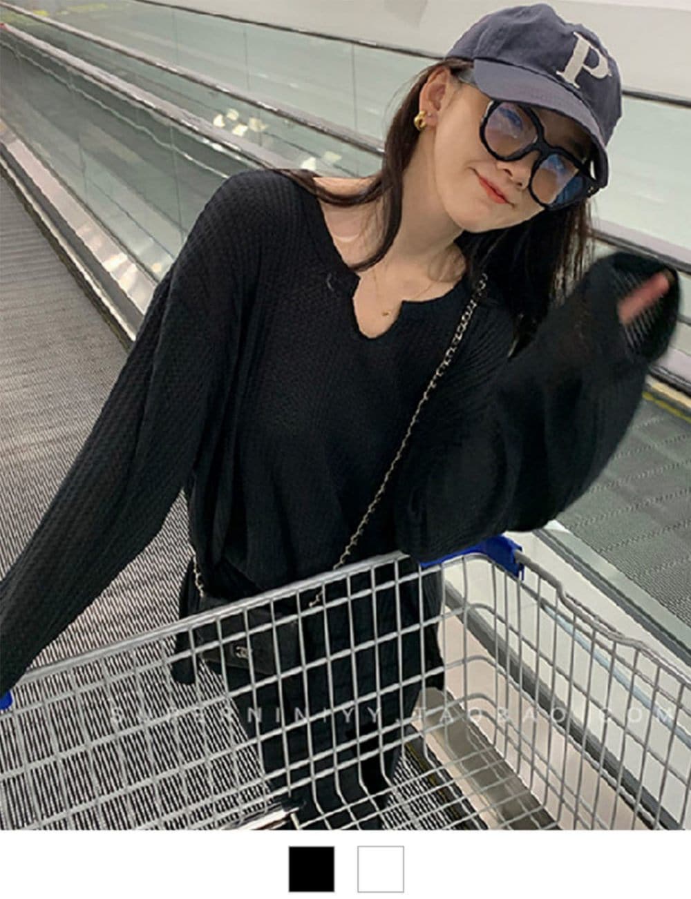 オーバーサイズ フロントカット ヘンリーネック サーマル ロンT ビッグシルエット オーバーサイズ ノームコア レディース