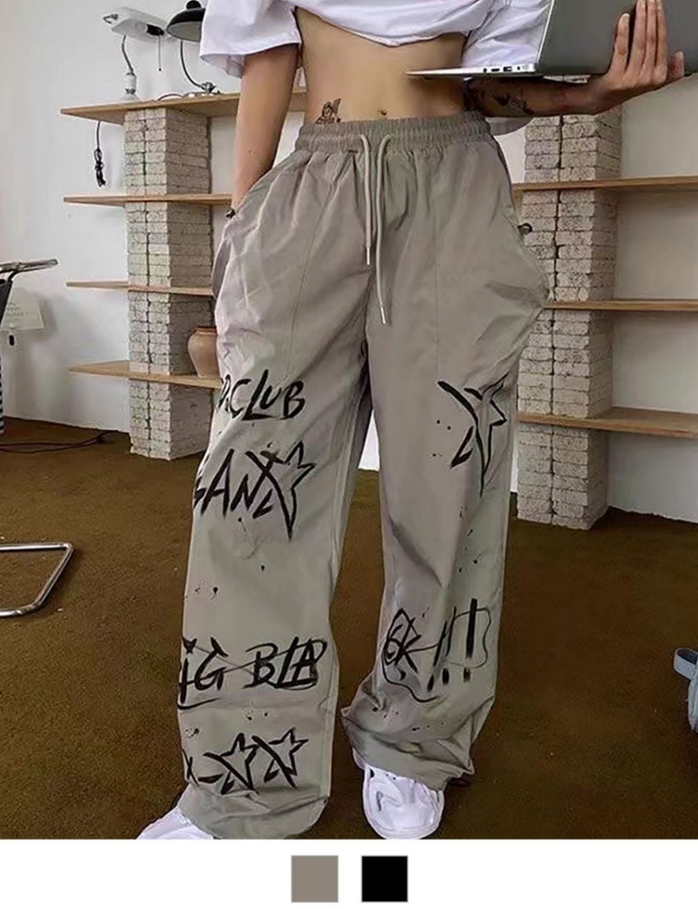 DEVICE select グラフィック ロゴ スター ストリートデザイン ルーズ スラックス カーゴパンツ ノームコア メンズ レディース