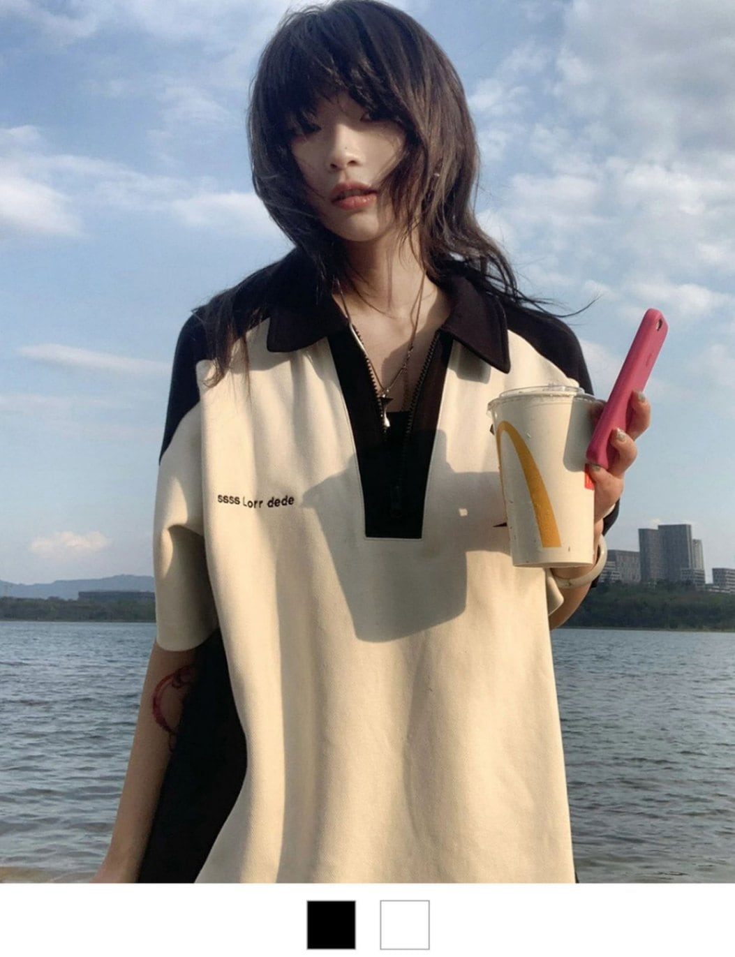 DEVICE select ハーフジップ スター ビッグシルエット 半袖 ポロシャツ Tシャツ メンズ レディース