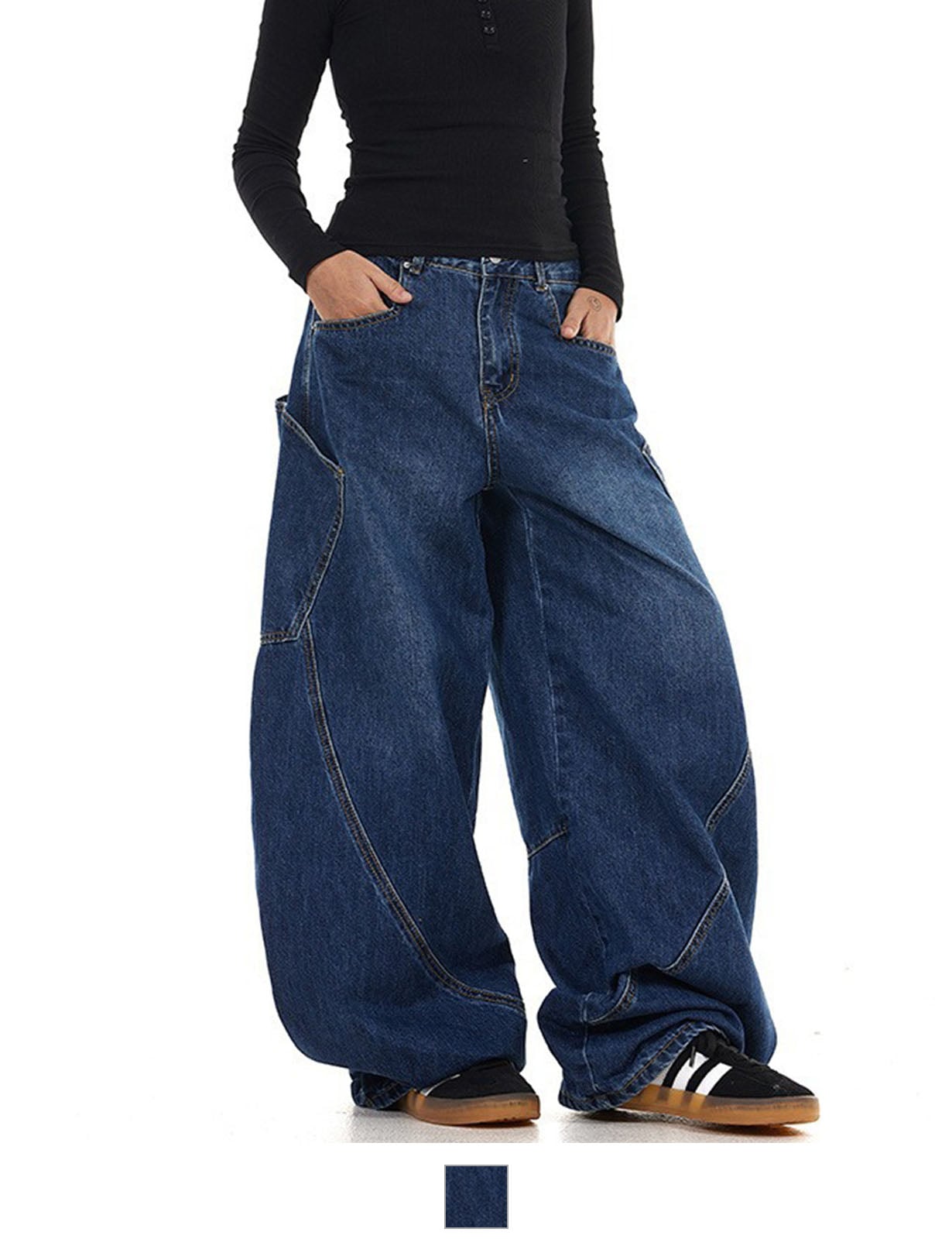 バギー デニム スーパー ワイド パンツ 