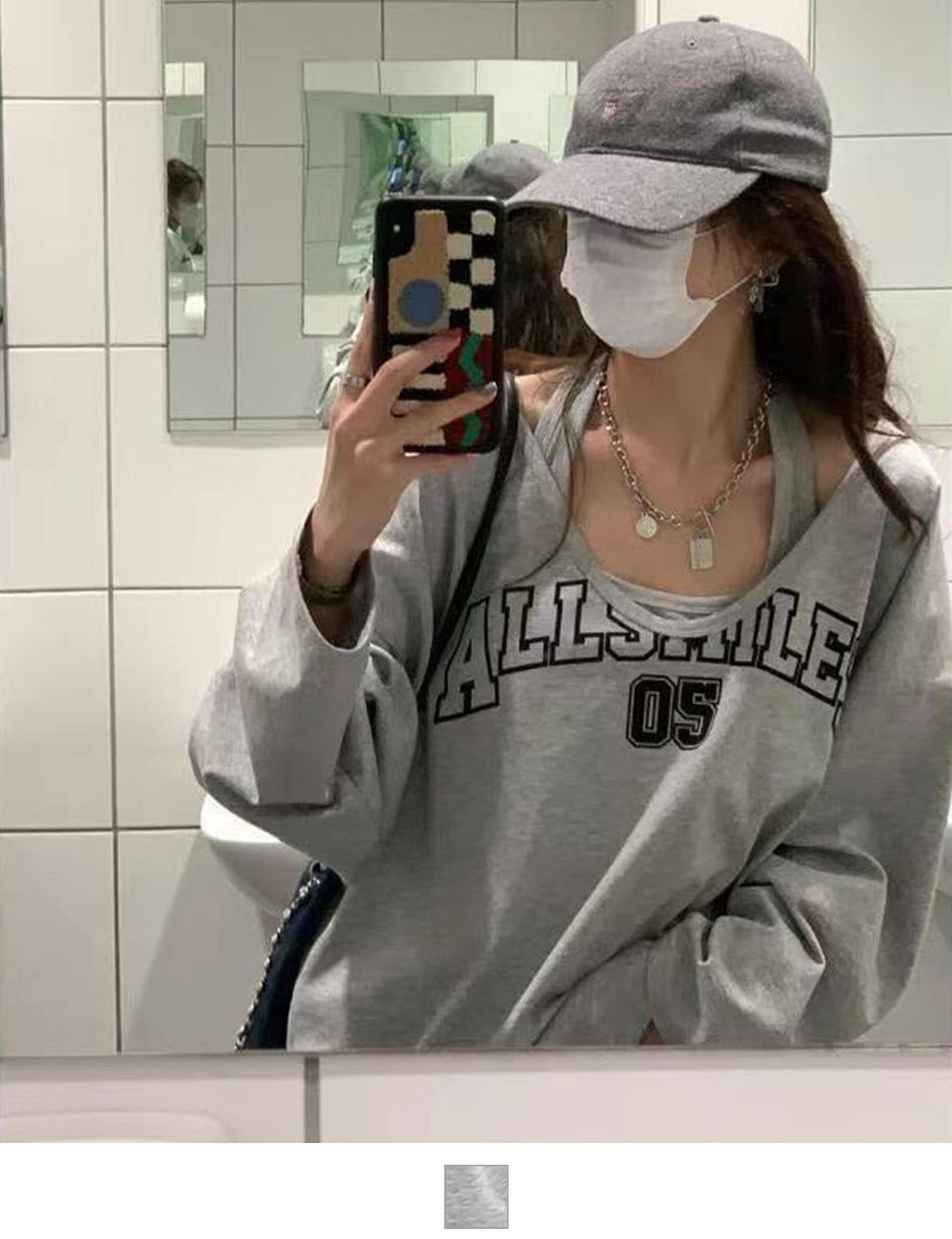 DEVICE select ナンバリング ロゴ レイヤード 古着風 ルーズ ロンT タンクトップ セット レディース