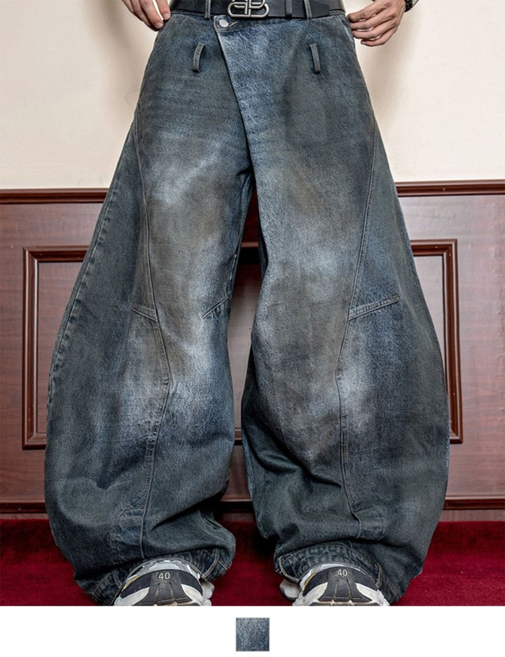 DEVICE select スーパーワイド ダメージ ヴィンテージライク バギーデニムパンツ メンズ レディース