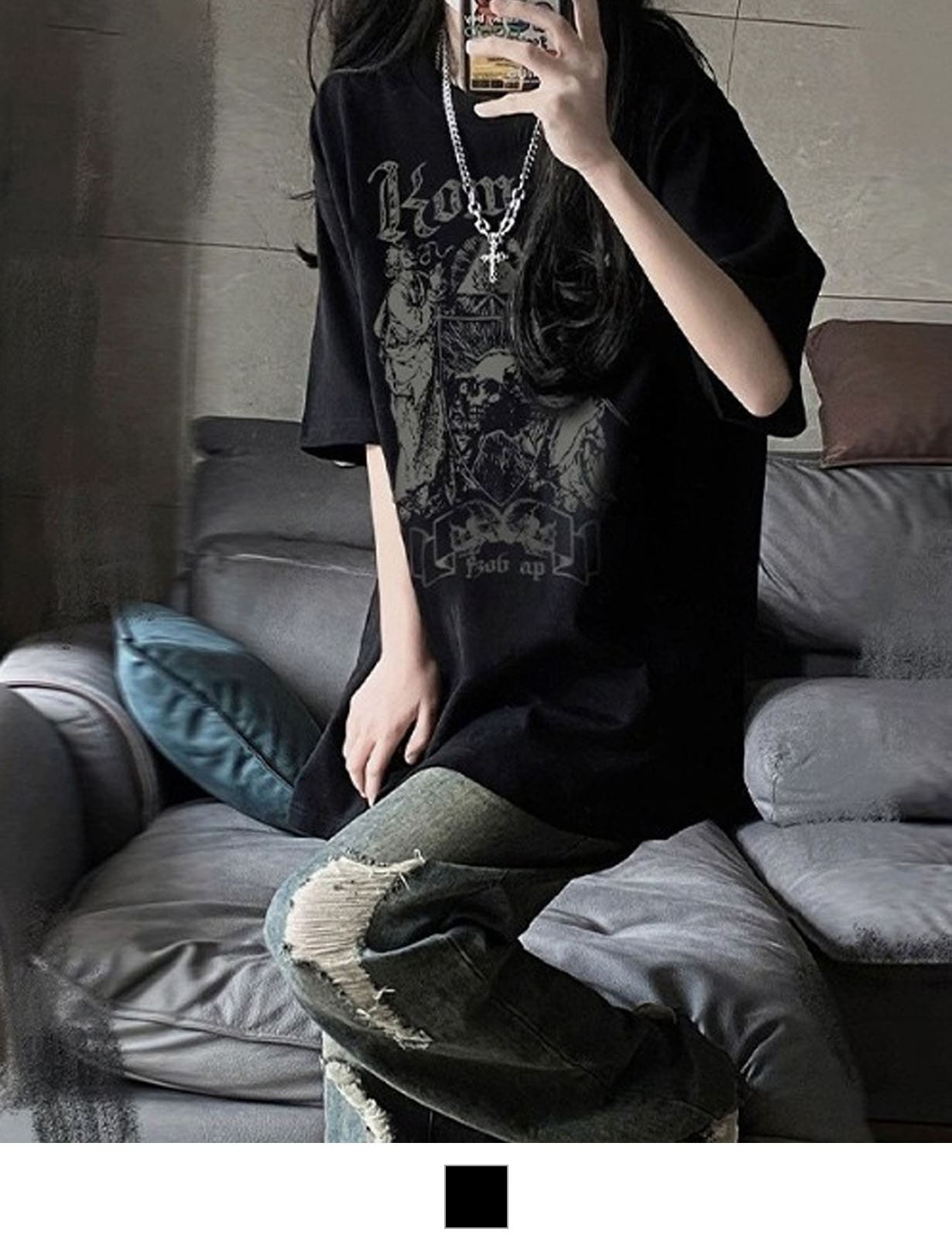 【 DEVICE select 】 オーバーサイズ ドクログラフィック スカルプリント 半袖Tシャツ メンズ レディース