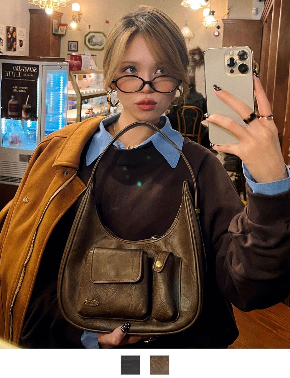 【 DEVICE × Nalm.コラボ 】 Rename アジャスター ワンハンドル ヴィンテージ ハンドバッグ(ミラー付き) メンズ レディース