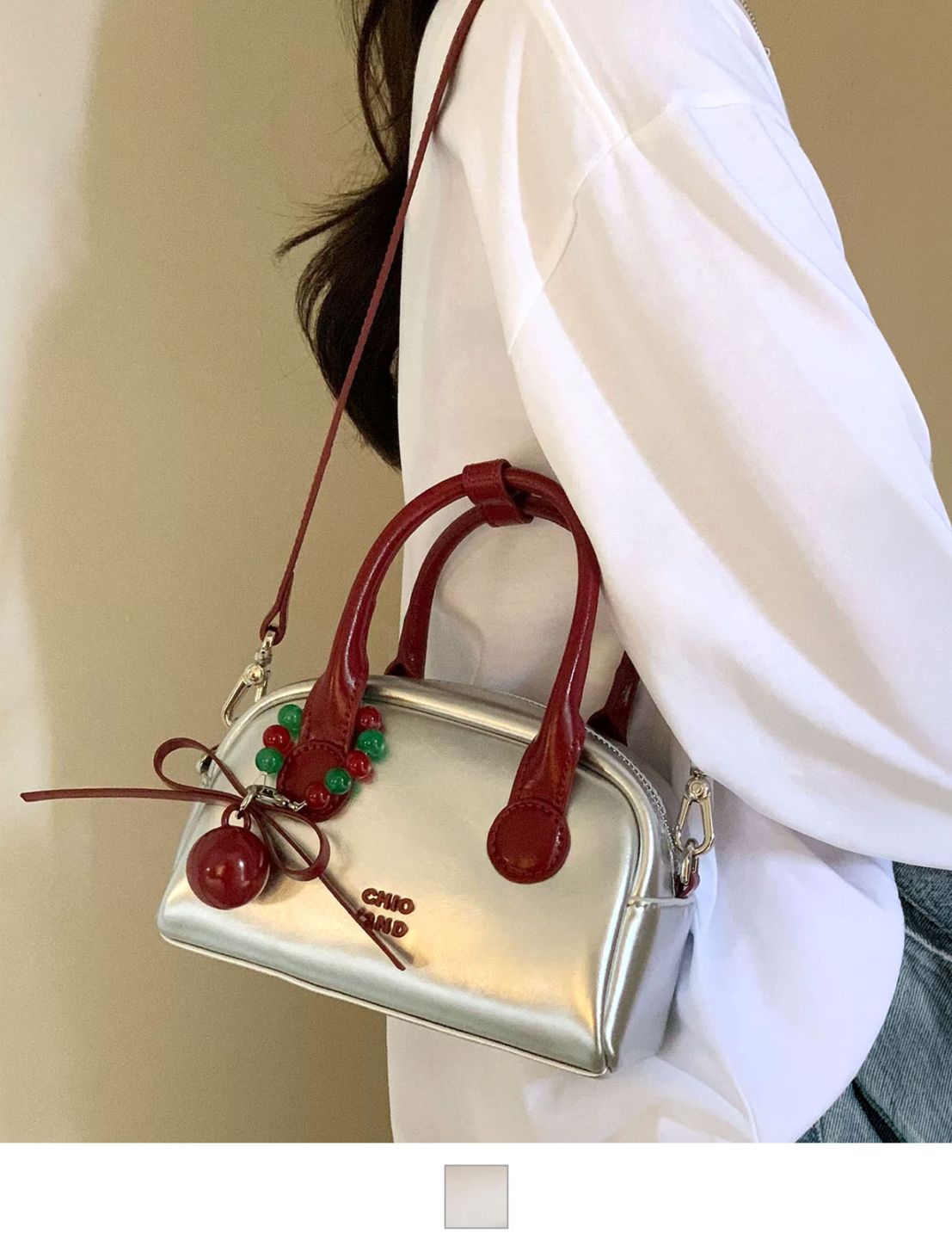 【 DEVICE select 】 モチーフチャーム付き シルバー ミニバッグ 韓国ファッション 2way ショルダーバッグ ハンドバッグ レディース Y2K ストリート TA1278