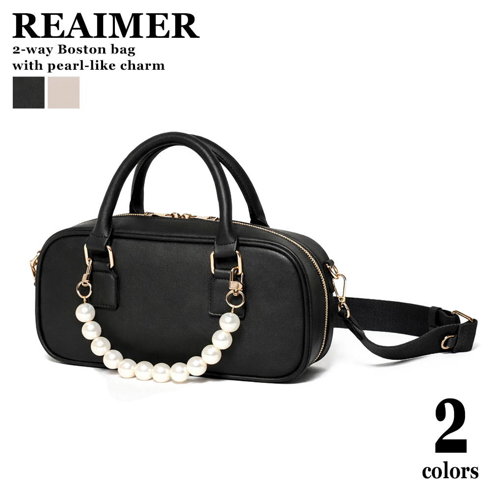 REAIMER パール調チャーム付き2wayボストンバッグ 