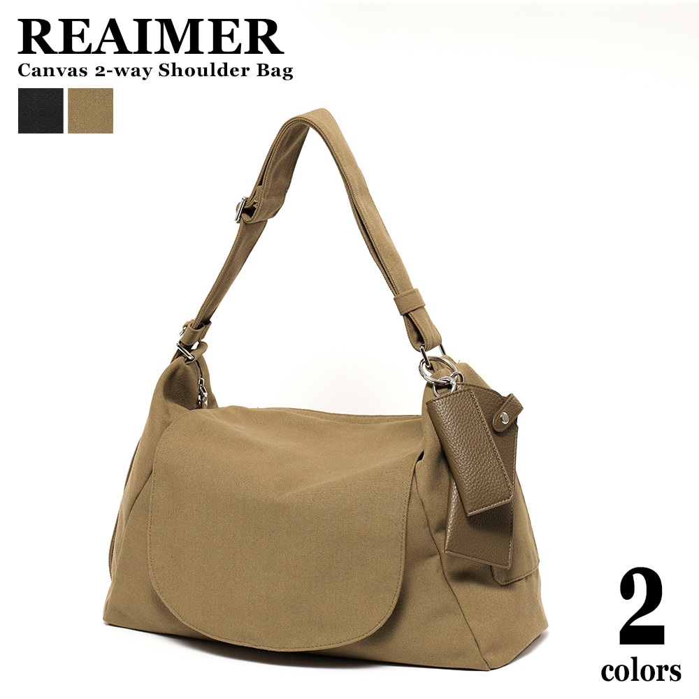 REAIMER キャンバス 2way ショルダーバッグ(メガネケース、リップケースのチャーム付) 