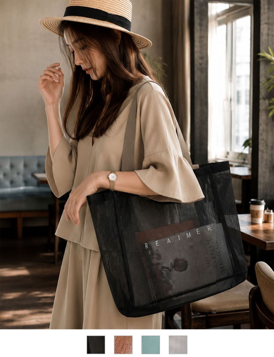 【 REAIMER 】 メッシュバッグ トートバッグ 大容量 レディース 2WAY 軽量 プールバッグ ジム 推し活 旅行 レジャー MTP26030