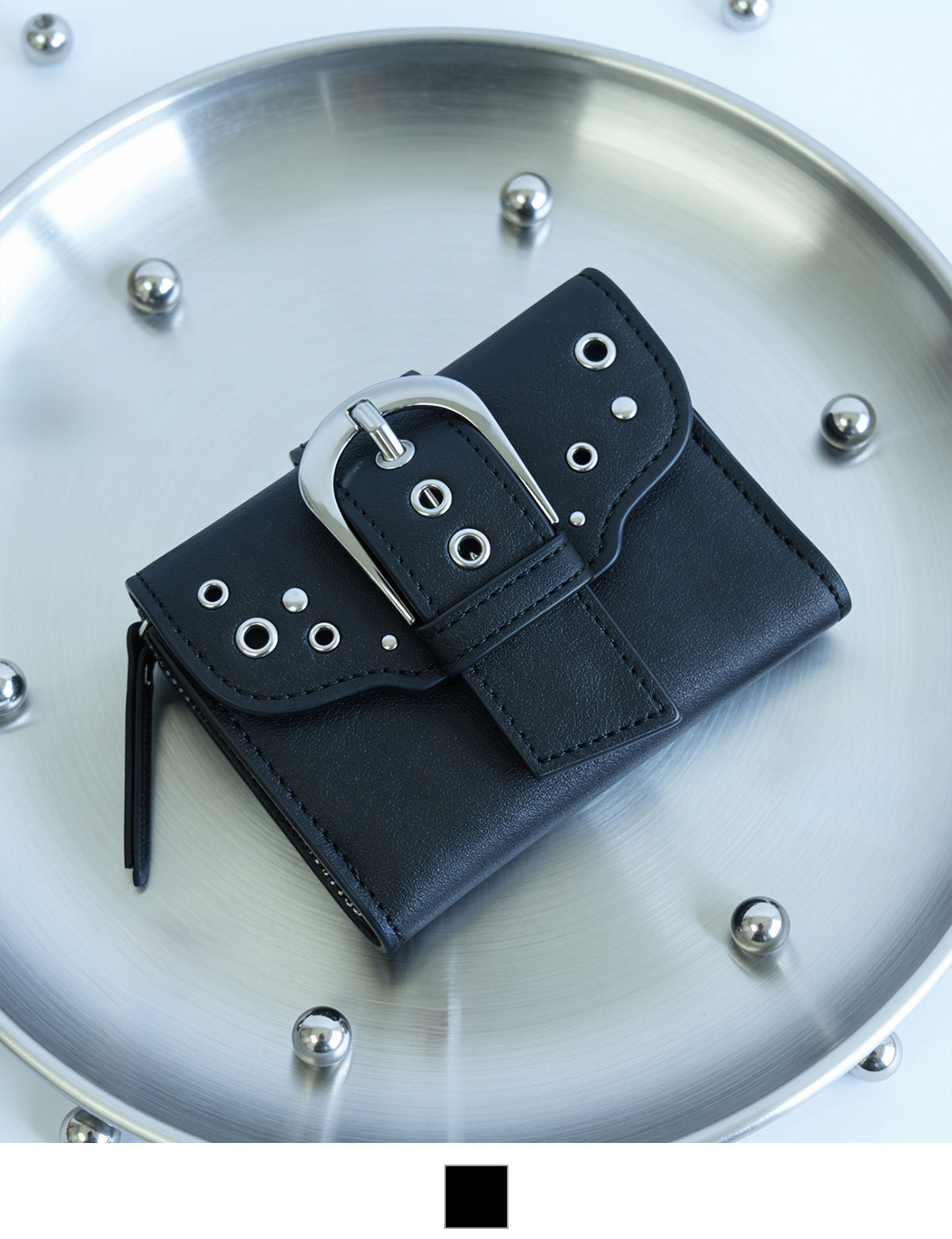【 DEVICE 】 メタルバックル スタッズ ミニウォレット 三つ折り財布 コンパクト財布 Y2K ストリート メンズ レディース DPG26042
