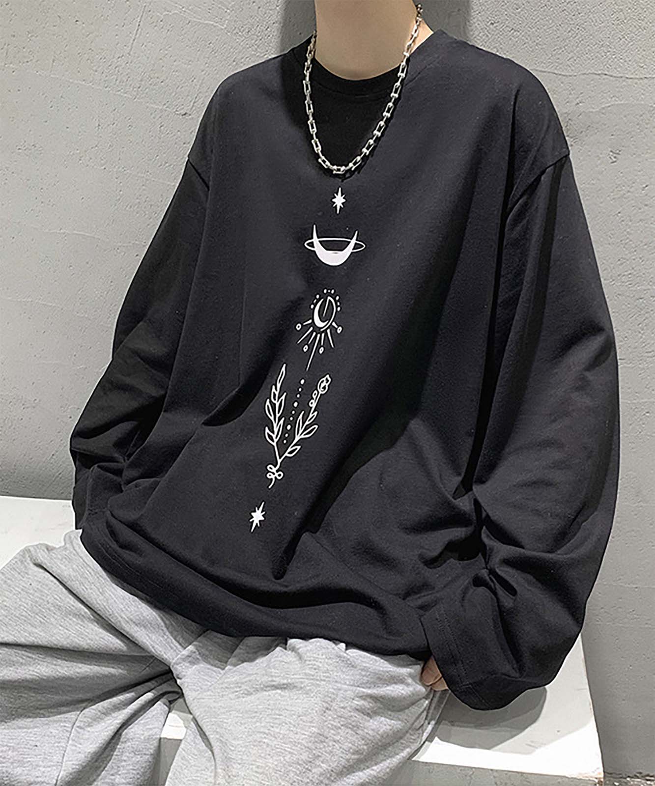 DEVICE select ビッグシルエット タトゥーデザイン プリントTシャツ ロンT 長袖 メンズ レディース ユニセックス