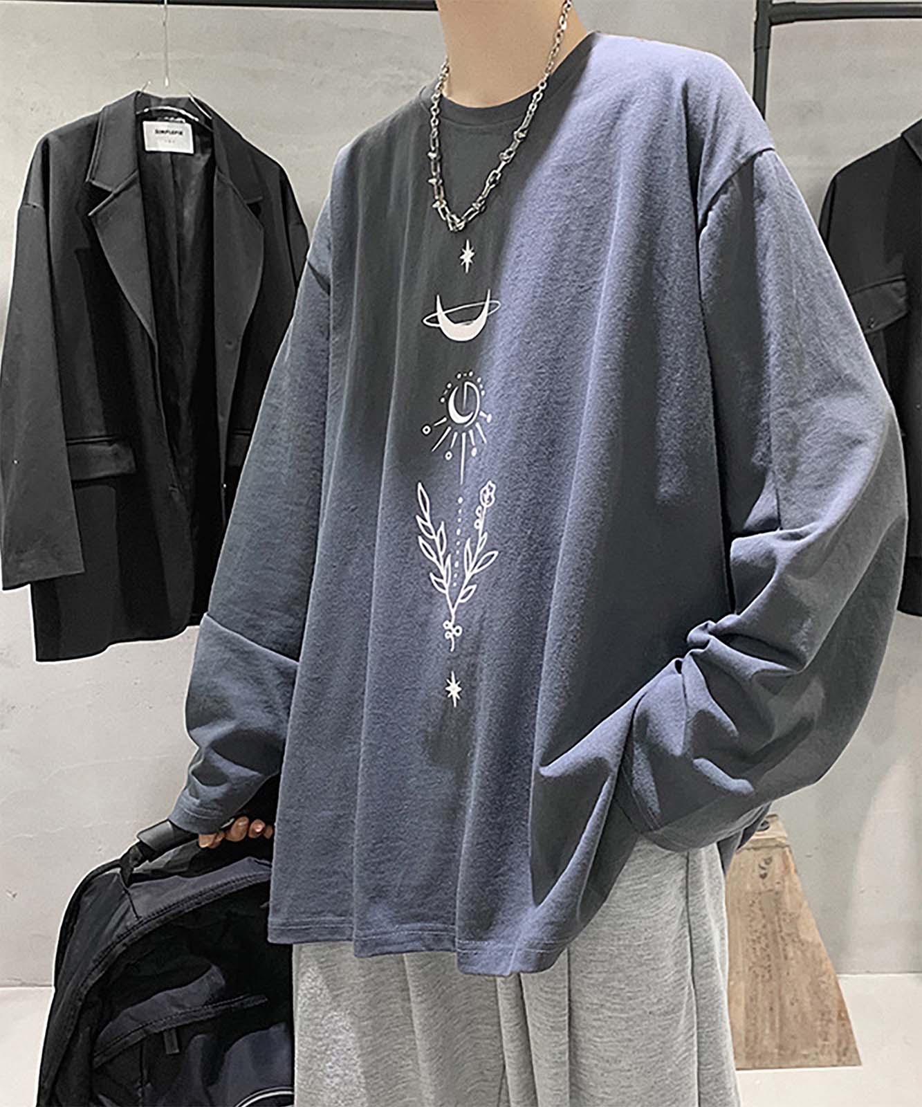 DEVICE select ビッグシルエット タトゥーデザイン プリントTシャツ ロンT 長袖 メンズ レディース ユニセックス