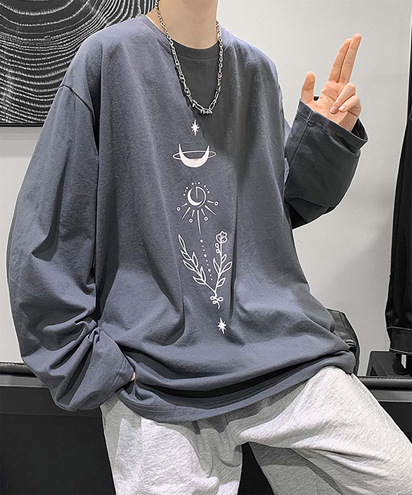 DEVICE select ビッグシルエット タトゥーデザイン プリントTシャツ ロンT 長袖 メンズ レディース ユニセックス