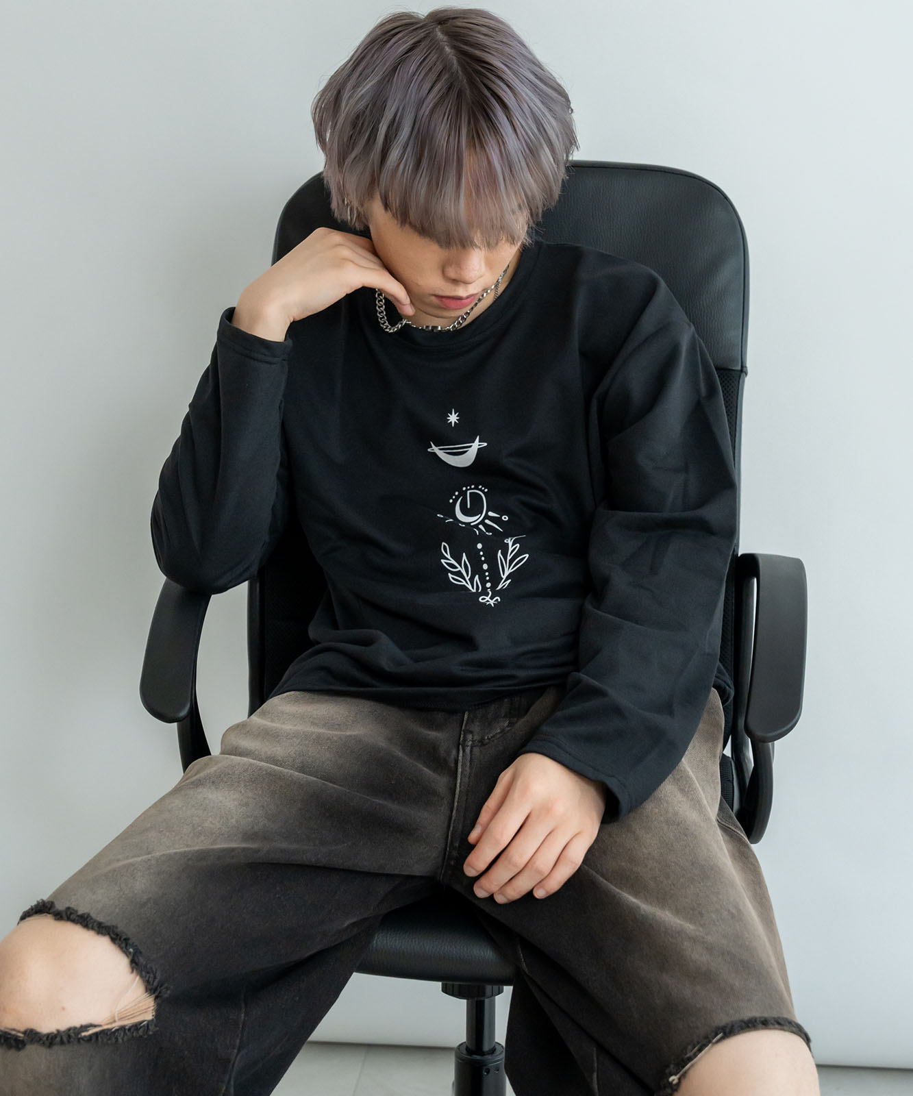 DEVICE select ビッグシルエット タトゥーデザイン プリントTシャツ ロンT 長袖 メンズ レディース ユニセックス