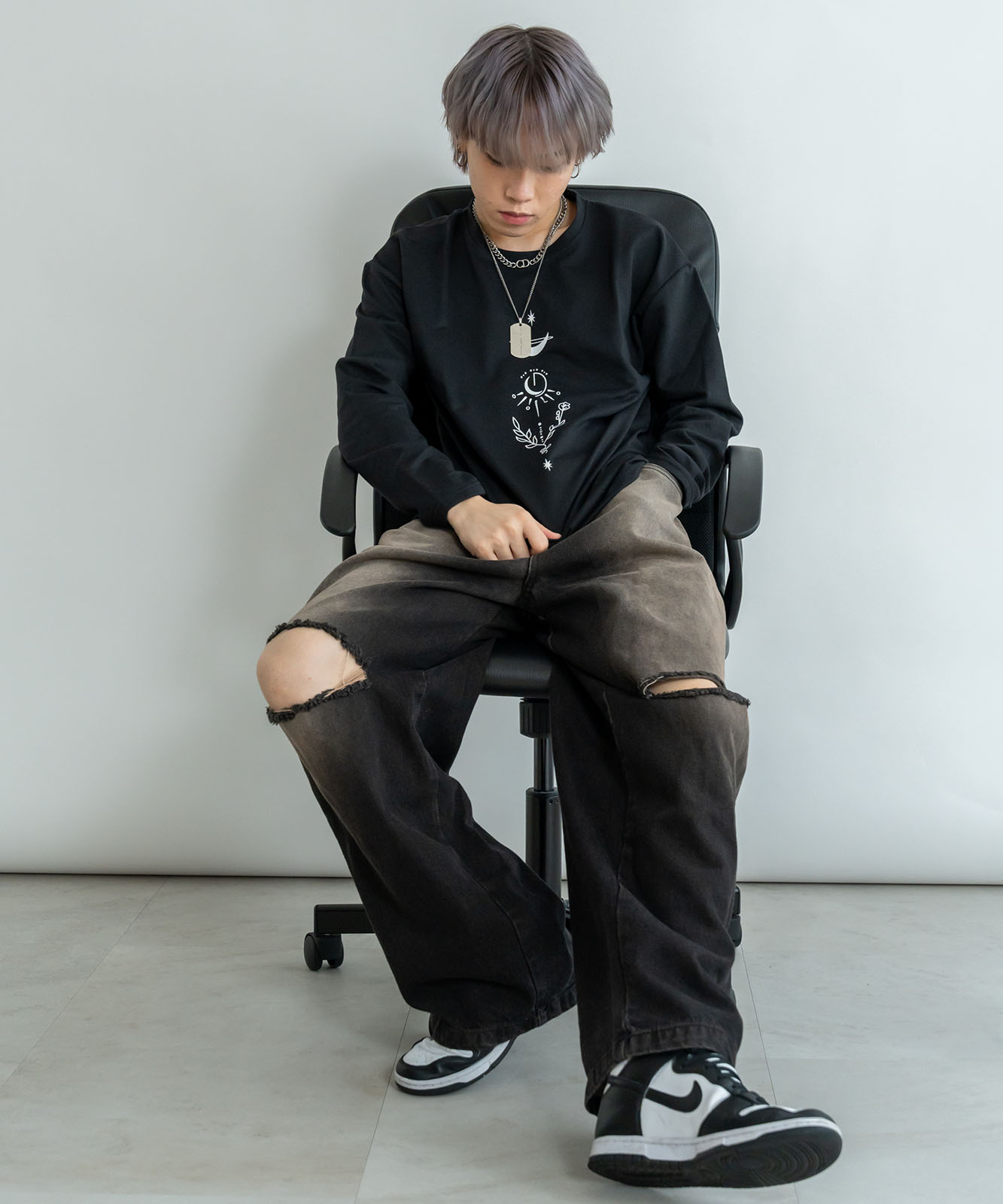 DEVICE select ビッグシルエット タトゥーデザイン プリントTシャツ ロンT 長袖 メンズ レディース ユニセックス