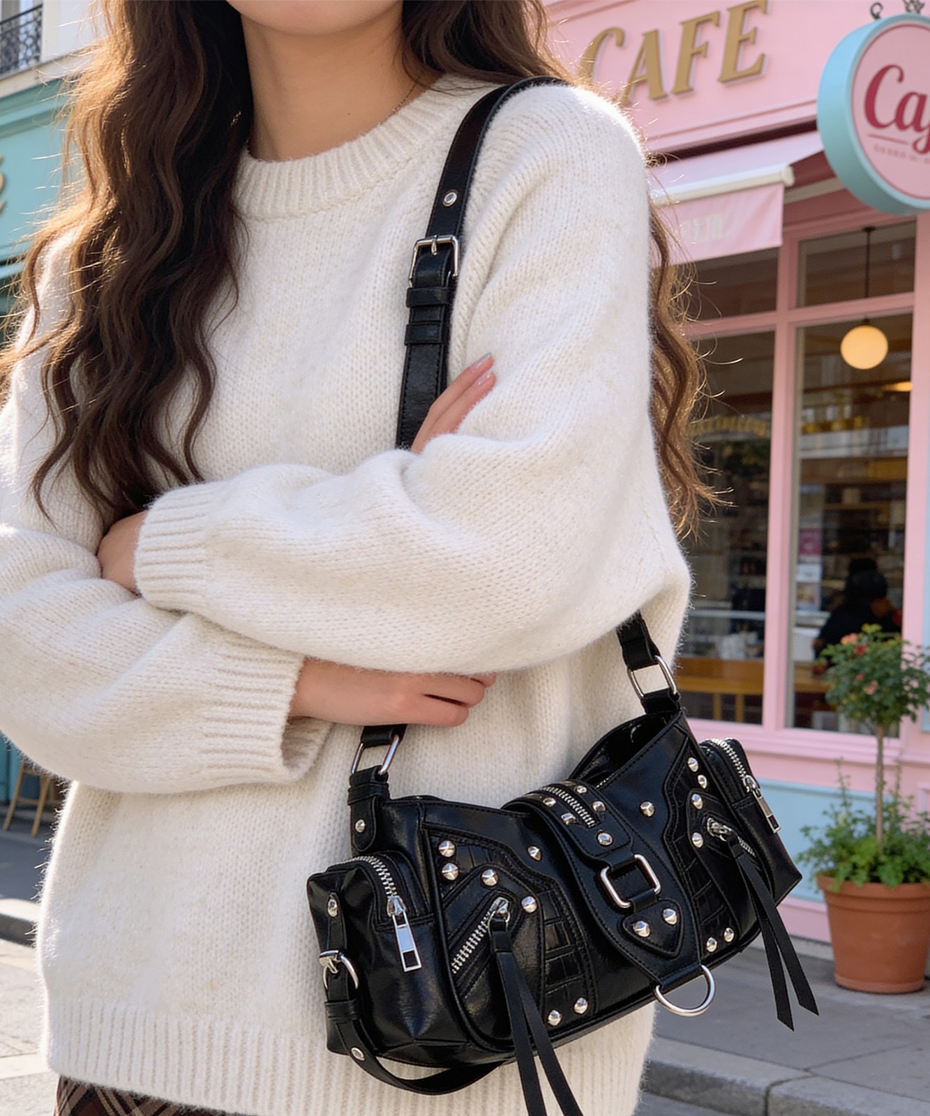 【 DEVICE select 】 スタッズ ベルト Y2K ショルダーバッグ メンズ レディース 韓国 ファッション TA1394B