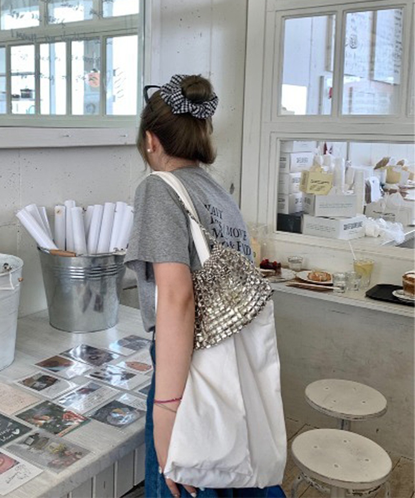 【 DEVICE select 】 メタルシルバー ビーズ ミニ ハンドバッグ キラキラ ハンドバッグ 肩掛けバッグ レディース TA1467B