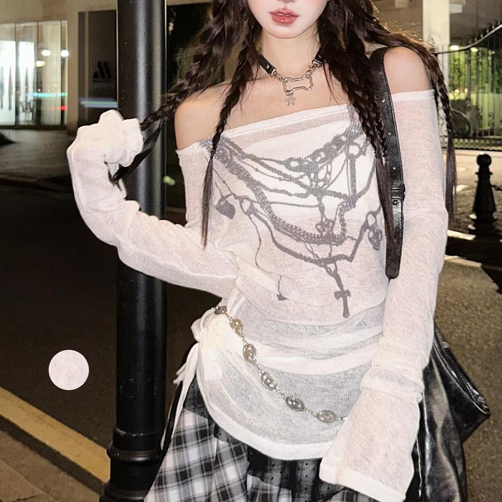 シアー レイヤードネックレス プリント