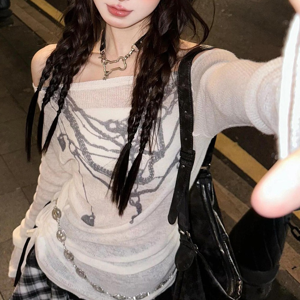 シアー レイヤードネックレス プリント