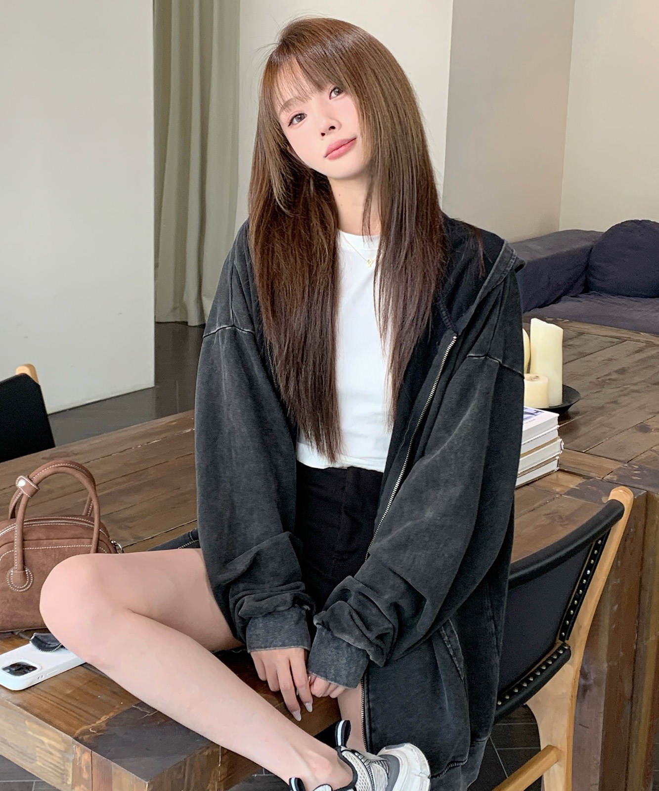 【 DEVICE select 】 ピグメント ヴィンテージライク ダブルジップパーカー メンズ レディース ユニセックス 韓国風 Y2K カジュアル ストリート 秋服 TA1187P